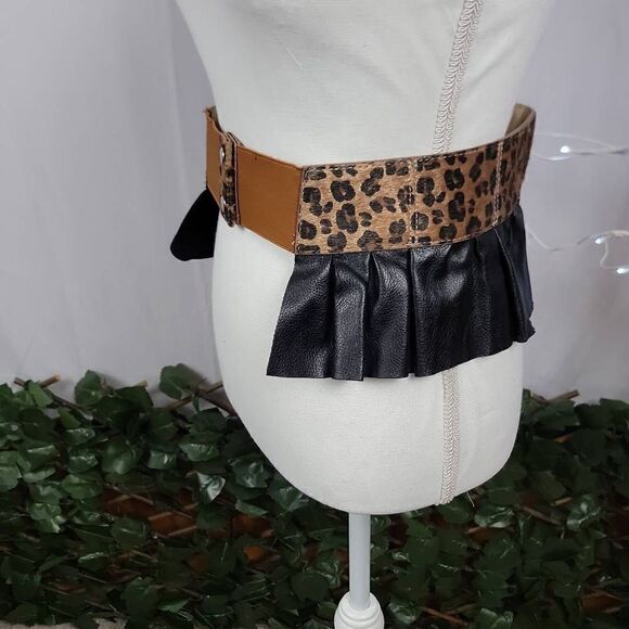 Y2K Lepord Print/Vegan Leather Layering Belt Skirt‎ - Picture 1 of 5